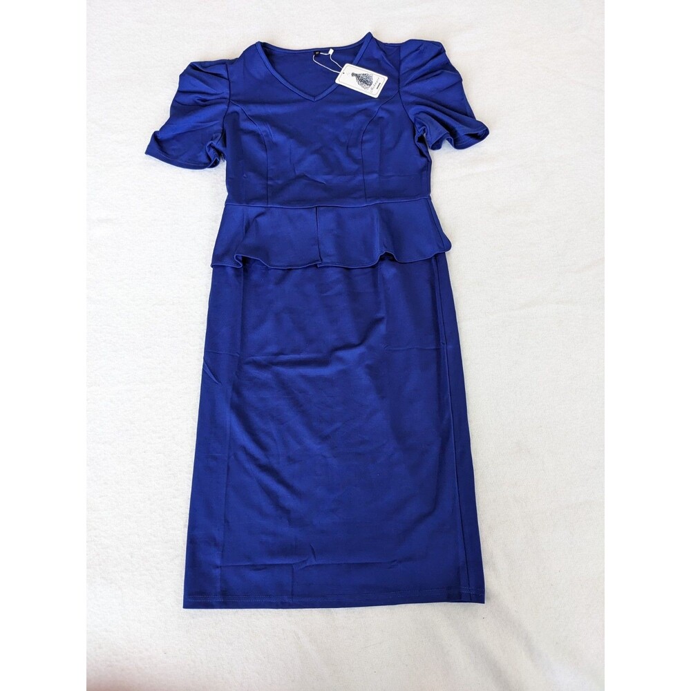 Mokayee V Neck Formal Peplum Dress Women's Medium, Navy Blue